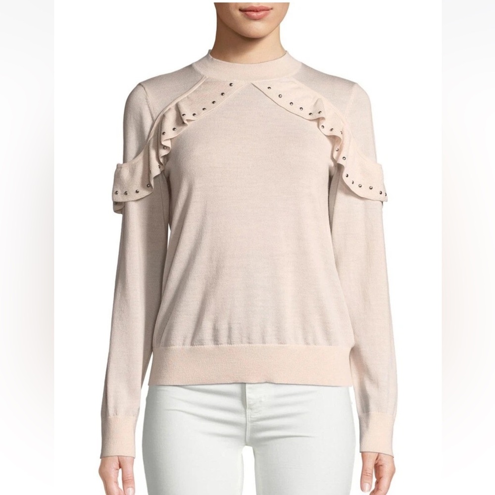 Kate Spade Women’s Rosedew So Foxy Ruffle Studded Wool Sweater Sz L